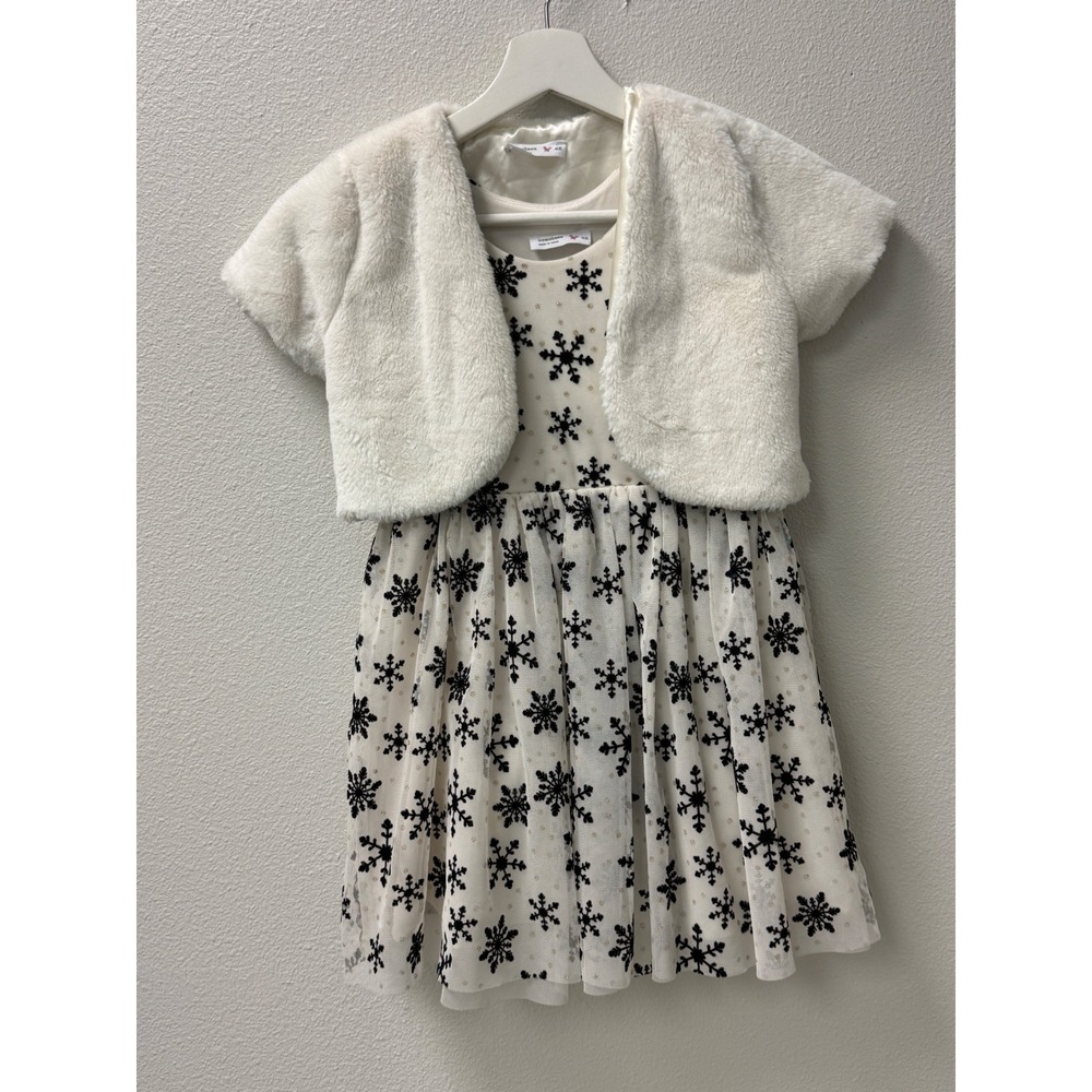 Beauties Girls Dress 6X White Black Snowflake Faux Fur Shrug Holiday Outfit